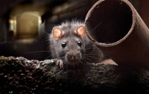 rodent in the dark by a large pipe